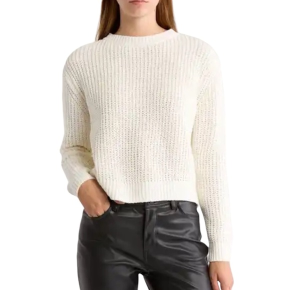 Cotton Emporium Cream Crew Neck Sweater Ribbed Knit pull over size medium NWT - Picture 1 of 7